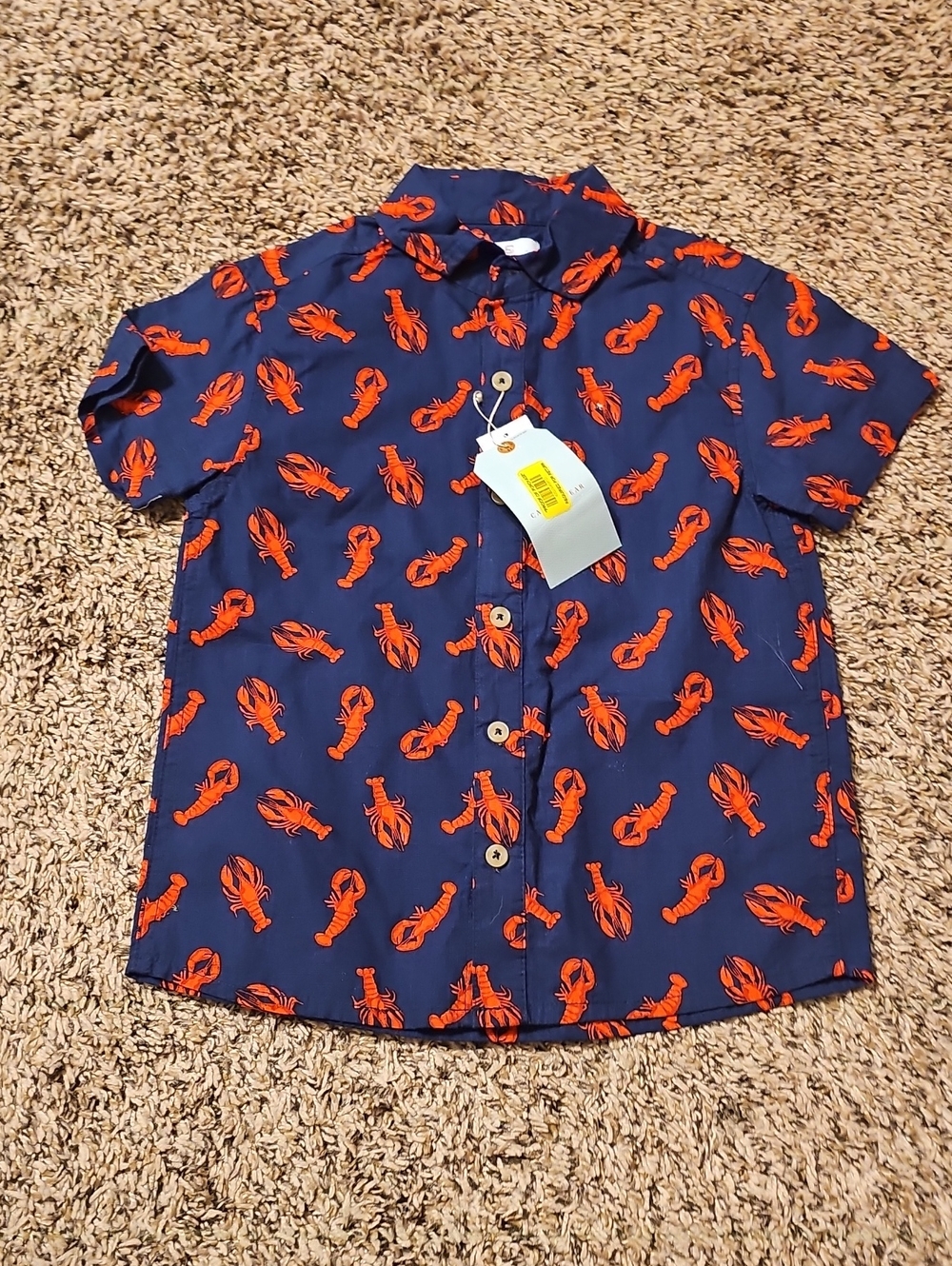 Class Club Navy Button-Front Shirt with Orange Lobster Print